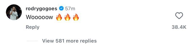 Rodrygo's comment on Trent Alexander-Arnold's announcement post